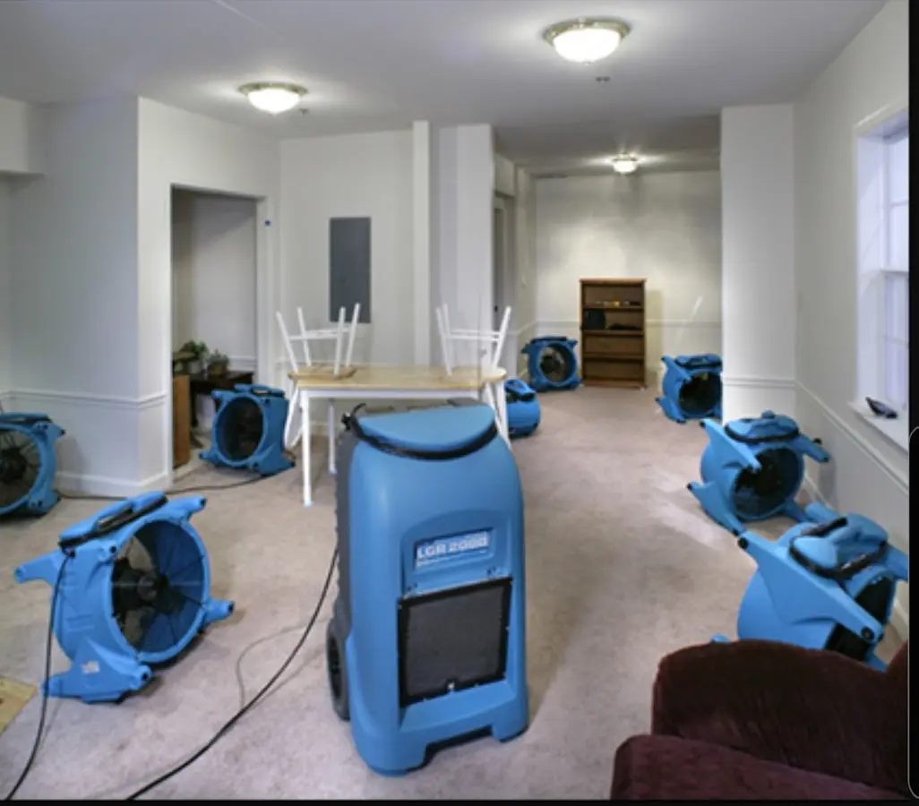 Air movers and dehumidifier setup for Water Damage Restoration in Pine Ridge